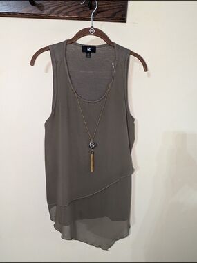 Olive Layered Asymmetric Sleeveless Top